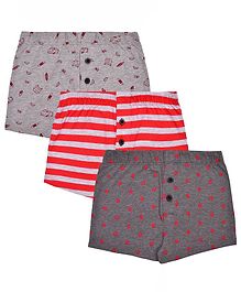 Charm n Cherish Polka & Vehicle Print Pack Of 3 Boxers - Grey & Red Charm n Cherish Polka & Vehicle Print Pack Of 3 Boxers - Grey & Red