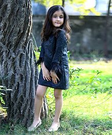 Piccolo Self Printed Full Sleeves Party Dress - Black Piccolo Self Printed Full Sleeves Party Dress - Black