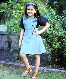 Piccolo Solid Half Sleeves Top With Dungaree Dress - Black & Green Piccolo Solid Half Sleeves Top With Dungaree Dress - Black & Green