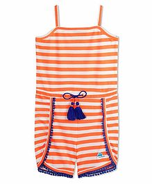 Cherry Crumble California Striped Sleeveless Jumpsuit - White & Orange Cherry Crumble California Striped Sleeveless Jumpsuit - White & Orange