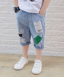 Awabox Rectangular Printed Three Fourth Length Jeans - Light Blue Awabox Rectangular Printed Three Fourth Length Jeans - Light Blue