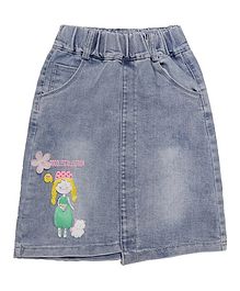 Pre Order - Awabox Front Slit Doll Print Skirt - Blue Pre Order - Awabox Front Slit Doll Print Skirt - Blue
