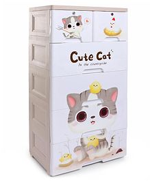 5 Layer Chest of Drawers Kitty Print - Beige