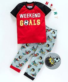 Nite Flite Raglan Half Sleeves Weekend Goals Printed Night Suit - Red & Grey Nite Flite Raglan Half Sleeves Weekend Goals Printed Night Suit - Red & Grey