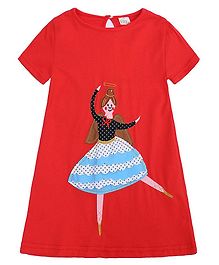 Awabox Girl Patch Half Sleeves T-Shirt Dress - Red Awabox Girl Patch Half Sleeves T-Shirt Dress - Red
