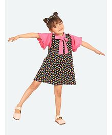 Tiara Half Sleeves Doodle Printed Dress With Headband - Pink Tiara Half Sleeves Doodle Printed Dress With Headband - Pink