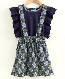 Tiara Ruffle Sleeveless Top & Printed Pinafore Skirt - Blue Tiara Ruffle Sleeveless Top & Printed Pinafore Skirt - Blue
