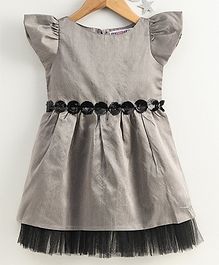My Pink Closet Sequin At Waistline Short Sleeves Dress - Grey My Pink Closet Sequin At Waistline Short Sleeves Dress - Grey