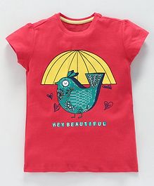 ParrotCrow Bird Print Short Sleeves Tee - Red ParrotCrow Bird Print Short Sleeves Tee - Red