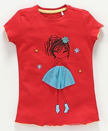 ParrotCrow Cap Sleeves Girl Wearing A Net Skirt Print Top - Red ParrotCrow Cap Sleeves Girl Wearing A Net Skirt Print Top - Red
