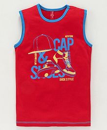 ParrotCrow Cap And Shoe Graphic Print Sleeveless Tee - Red ParrotCrow Cap And Shoe Graphic Print Sleeveless Tee - Red