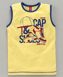 ParrotCrow Cap And Shoe Graphic Print Sleeveless Tee - Yellow ParrotCrow Cap And Shoe Graphic Print Sleeveless Tee - Yellow