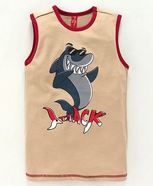 ParrotCrow Shark Print Sleeveless Tee - Brown ParrotCrow Shark Print Sleeveless Tee - Brown