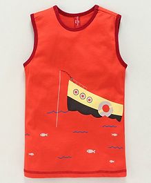 ParrotCrow Summer Boat Print Sleeveless Tee - Orange ParrotCrow Summer Boat Print Sleeveless Tee - Orange
