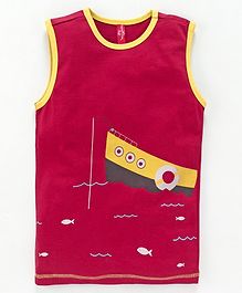 ParrotCrow Summer Boat Print Sleeveless Tee - Red ParrotCrow Summer Boat Print Sleeveless Tee - Red