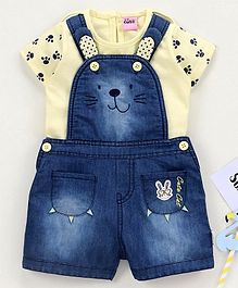 U R Cute Printed Half Sleeves Tee With Dungaree - Yellow U R Cute Printed Half Sleeves Tee With Dungaree - Yellow