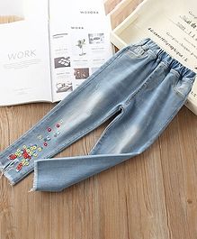 Pre Order - Awabox Floral Embroidered Full Length Jeans - Light Blue Pre Order - Awabox Floral Embroidered Full Length Jeans - Light Blue