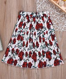 Awabox Flower Print Knee Length Skirt - Red Awabox Flower Print Knee Length Skirt - Red