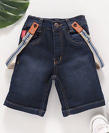 Little Kangaroos Solid Color Denim Shorts with Suspenders - Dark Blue Little Kangaroos Solid Color Denim Shorts with Suspenders - Dark Blue