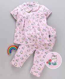 Fido Half Sleeves Night Suit Kitty Print - Pink Fido Half Sleeves Night Suit Kitty Print - Pink