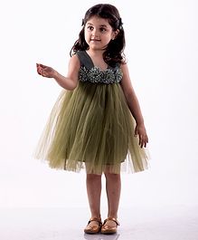 Jelly Jones Sleeveless Flower Decorated Net Flare Dress - Green Jelly Jones Sleeveless Flower Decorated Net Flare Dress - Green