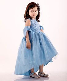 Jelly Jones Asymmetrical Hem Half Sleeves Cold Shoulder Flower Decorated Dress - Blue Jelly Jones Asymmetrical Hem Half Sleeves Cold Shoulder Flower Decorated Dress - Blue