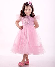 Jelly Jones Cap Sleeves Flower Decorated Dress - Pink Jelly Jones Cap Sleeves Flower Decorated Dress - Pink