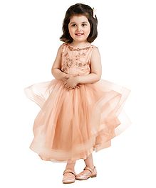 Jelly Jones Sleeveless Styled Plunging Back Floral Work Dress - Peach Jelly Jones Sleeveless Styled Plunging Back Floral Work Dress - Peach