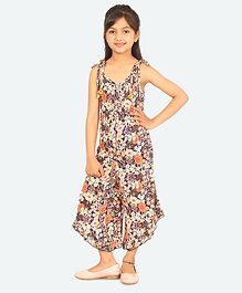Tiara Flower Printed Sleeveless Jumpsuit - Orange Tiara Flower Printed Sleeveless Jumpsuit - Orange