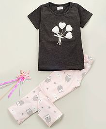 Sheer Love Heart Patch Half Sleeves Night Suit - Black & Pink Sheer Love Heart Patch Half Sleeves Night Suit - Black & Pink