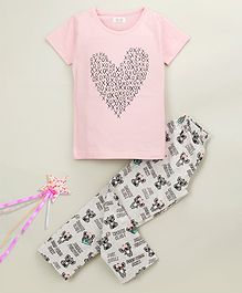 Sheer Love Heart Printed Half Sleeves Night Suit - Pink Sheer Love Heart Printed Half Sleeves Night Suit - Pink