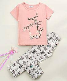 Sheer Love Animal Printed Half Sleeves Night Suit - Pink Sheer Love Animal Printed Half Sleeves Night Suit - Pink