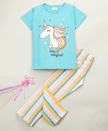 Sheer Love Unicorn Printed Half Sleeves Night Suit - Blue Sheer Love Unicorn Printed Half Sleeves Night Suit - Blue