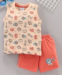 Tango Sleeveless Tee with Shorts Animal Print - Orange Tango Sleeveless Tee with Shorts Animal Print - Orange