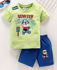 Tango Half Sleeves Tee and Shorts Scooter Print - Green Blue Tango Half Sleeves Tee and Shorts Scooter Print - Green Blue