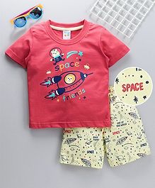 Tango Half Sleeves Tee and Shorts Space Print - Red Yellow Tango Half Sleeves Tee and Shorts Space Print - Red Yellow