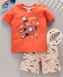 Tango Half Sleeves Tee and Shorts Space Print - Orange Cream Tango Half Sleeves Tee and Shorts Space Print - Orange Cream