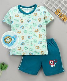 Tango Half Sleeves Tee and Shorts Hippo Print - Green Tango Half Sleeves Tee and Shorts Hippo Print - Green