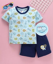 Tango Half Sleeves Tee and Shorts Hippo Print - Blue Tango Half Sleeves Tee and Shorts Hippo Print - Blue