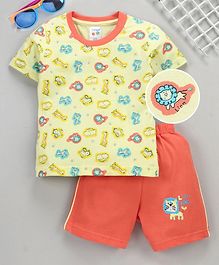 Tango Half Sleeves Tee and Shorts Hippo Print - Yellow Orange Tango Half Sleeves Tee and Shorts Hippo Print - Yellow Orange