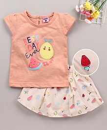 U R CUTE Cap Sleeves Fruit Printed Skirt & Top Set - Peach U R CUTE Cap Sleeves Fruit Printed Skirt & Top Set - Peach