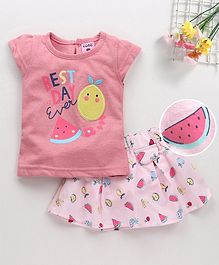 U R Cute Cap Sleeves Fruit Printed Skirt & Top Set - Pink U R Cute Cap Sleeves Fruit Printed Skirt & Top Set - Pink