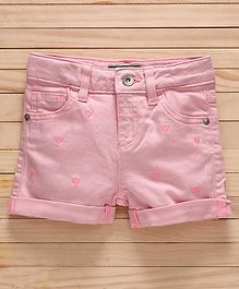 UCB Adjustable Elastic Waist Denim Shorts Heart Embroidery - Pink UCB Adjustable Elastic Waist Denim Shorts Heart Embroidery - Pink