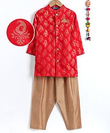 Lil Peacock Full Sleeves Printed Kurta With Pyjama Set - Red Lil Peacock Full Sleeves Printed Kurta With Pyjama Set - Red
