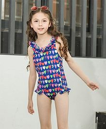 Awabox Heart Print Sleeveless Swimsuit - Blue Awabox Heart Print Sleeveless Swimsuit - Blue