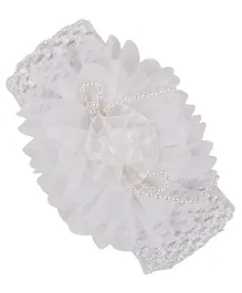 Yellow Bee Big Ruffle Flower Headband With Pearls - White