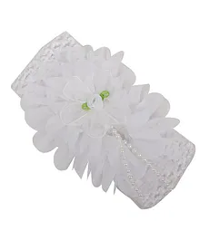 Yellow Bee Big Ruffle Flower Hairband with String of Pearls - White