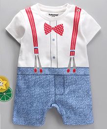Cucumber Half Sleeves Romper Bow Print - Blue White Cucumber Half Sleeves Romper Bow Print - Blue White