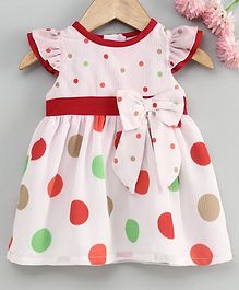 Yellow Duck Cap Sleeves Colourful Polka Dot Printed Dress - Maroon Yellow Duck Cap Sleeves Colourful Polka Dot Printed Dress - Maroon