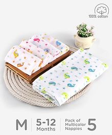 Babyhug Reusable Square Printed Muslin Cotton Nappy Set Medium Pack of 5 - Multicolor